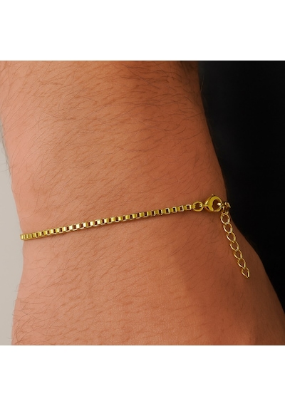 Altın Renk Iç Içe Geçmeli 1 Mm. Kutu Zincir Asansör Unisex Erkek Çelik Bileklik - 3381 Çok Renkli