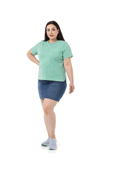 Disentis Büyük Beden Parça Boyalı Bisiklet Yaka Kavisli Yırtmaçlı Yeşil T-shirt-yeşil Yeşil