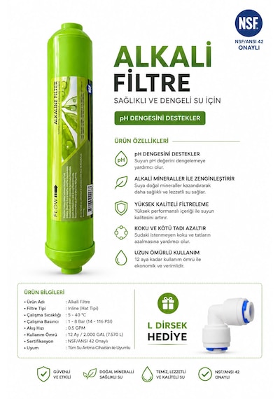 Nsf Onaylı Alkali Su Arıtma Filtresi Inline Ph Destekleyici
