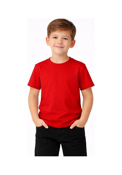 Parti Selesi Unisexs Çocuk Düz Kısa Kollu T-shirt Kırmızı
