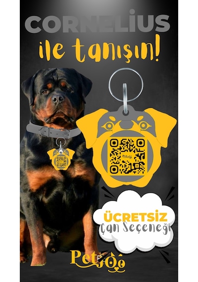 Petjoo 20.Cornelius Sarı-Gri Qr'lı Köpek Künyesi