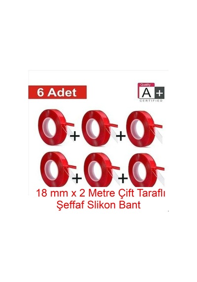6 Adet 18mmx2mt Çift Taraflı Montaj Slikon Bandı Doku Nano Silikonlu Süper Güçlü Bant
