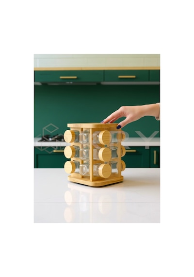 Bambu 12 Li Döner Baharatlık Standı Dönen Baharat Organizer, Tezgah Üstü Şık Mutfak Düzenleyici - 823492231 Diğer