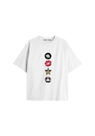 Kalic Studio Y2k Vintage Leopar Baskılı Siyah T-shirt Kod 112 Beyaz-112