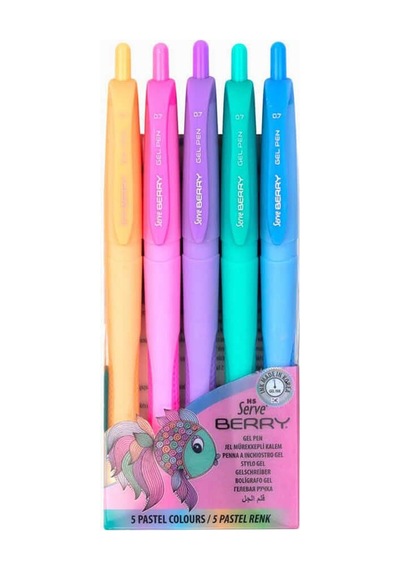 Serve Berry Jel Mürekkepli Kalem 0.7 Mm Pastel Renkli 5'li Set