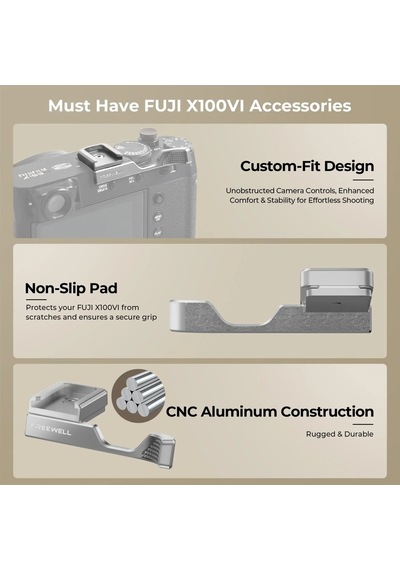 Freewell Fuji X100vı Thumb Grip With Cold Shoe Mount Gri