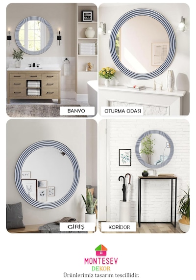 Zümrüt Ahşap Gümüş Yuvarlak Ayna Işlemeli Duvar Banyo Aynası 43cm Gümüş