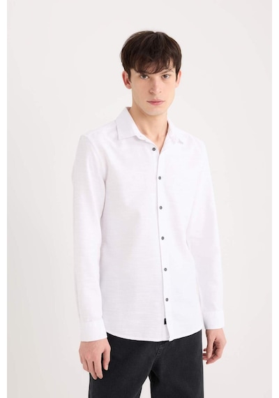DeFacto Slim Fit Dar Kesim Pamuklu Basic Düz Uzun Kollu Beyaz Gömlek A4644AX25SPWT34