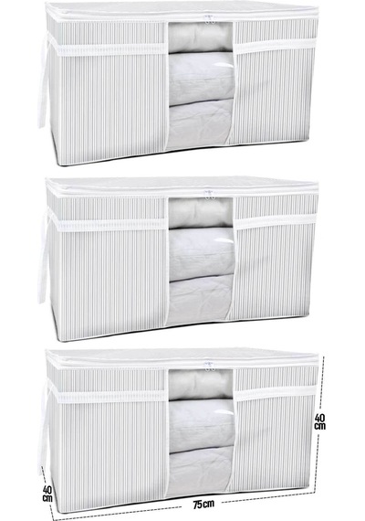 3 Adet - Pencereli Yastık Yorgan Hurcu 75 X 40 X 40 Cm Tela 75 X 40 Beyaz Diğer