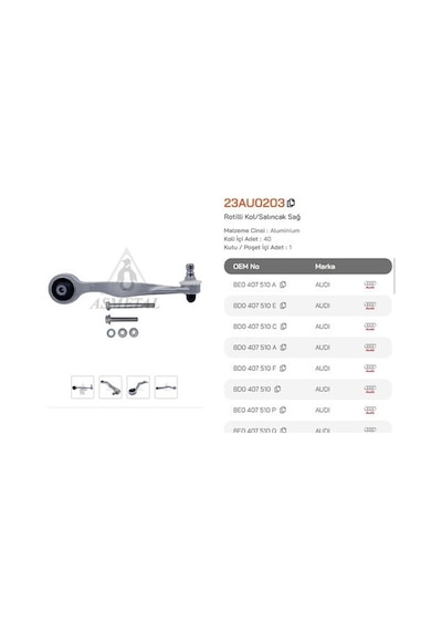 Asmetal 23au0203 Rotilli Kol Passat 97 05 A4 97 05 A6 97 05 Superb 02 07 Üst Eğri Sağ -