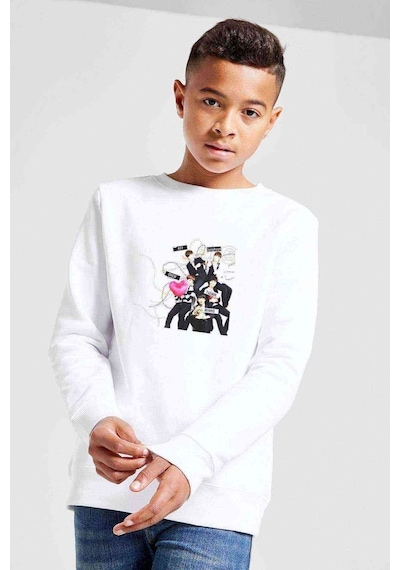 Tshirthane Kpop Key Shinee Sol Baskılı Unisex Çocuk Beyaz Sweatshirt Beyaz