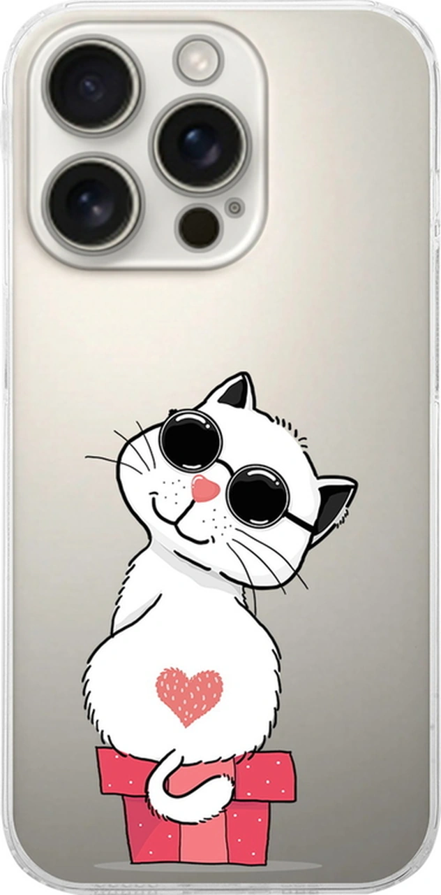 Apple Uyumlu iPhone 16 Pro İle Coolcat Baskılı Tasarım Kamera Korumalı Şeffaf Silikon Kılıf