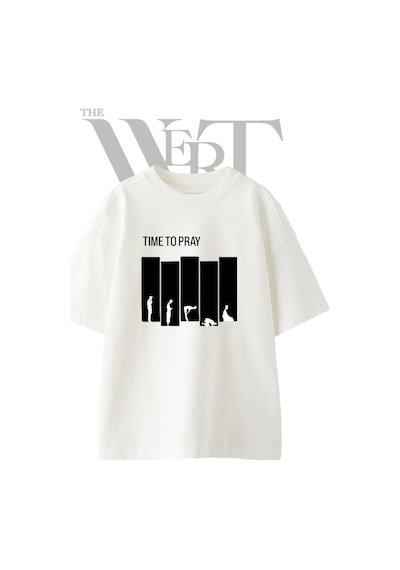 Thewert Namaz Pozlari Tasarım Baskılı Ünisex Beyaz Oversize T-shirt