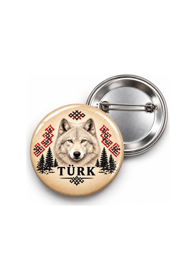 Türk - Beyaz Bozkurt - 58mm Rozet Çok Renkli