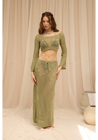 Mai Collection Forio Yeşil Triko Crop Etek Takım