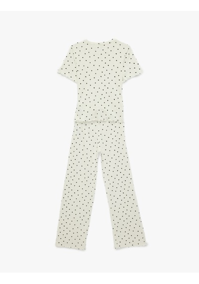Koton Kısa Kollu Bisiklet Yaka Kalp Desenli Pamuklu Pijama Takımı Beyaz Desenli 6slk40090mk Koton Kısa Kollu Bisiklet Yaka Kalp Desenli Pamuklu Pijama Takımı Beyaz Desenli 6slk40090mk
