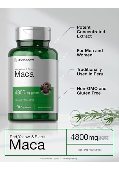 Horbaach Maca Root Capsules 120 Pills High Potency Extract No... Aromasız