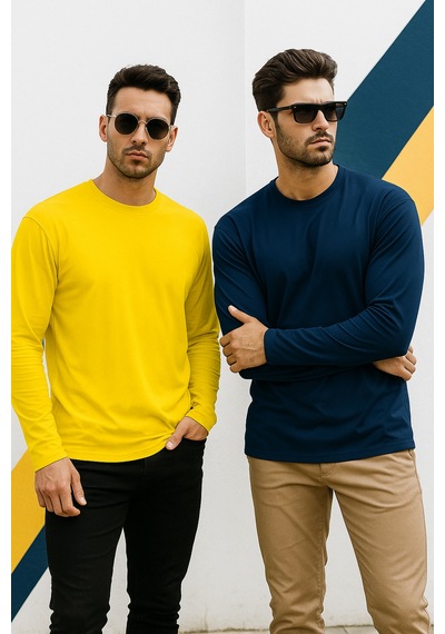 Rich Erkek Sarı-lacivert 2'li Paket Basic Uzun Kollu Body Sarı-lacivert