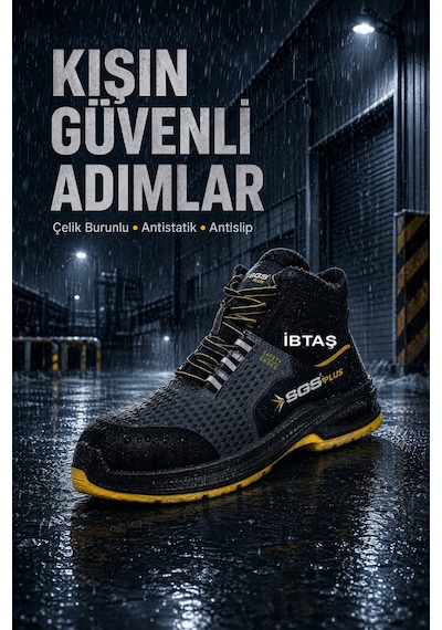 Sgs3138 - No:38 Flexo S1 Çelik Burunlu Kışlık Spor Çalışma Botu - Ergonomik - Antistatik - Su Geçirmez - Nefes Alır Siyah Sarı