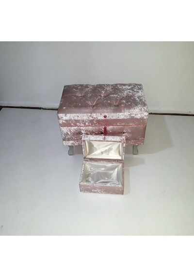 Çeyiz SANDIK Kapitone KÜÇÜK Model 2li Set PEMBE Kadife Kumaş İçi Kırmızı Tela Kutu sevk El Yapım