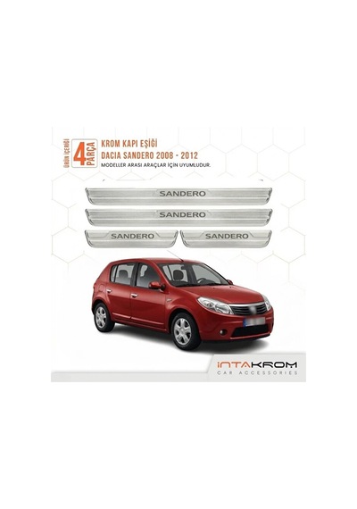 Dacia Sandero 2008-2012 Uyumlu Satine Krom Kapı Koruma Eşiği 4 Pr