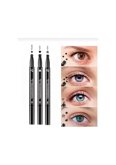 3b Trend 3'lü Set Çift Uçlu Çiçek, Yıldız Ve Kalp Desenli Kalem Eyeliner 001 Black