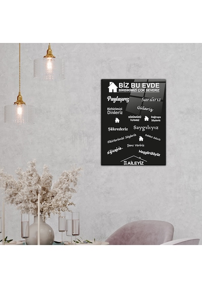Decorita Cam Tablo | Biz Bir Aileyiz - Siyah Fon