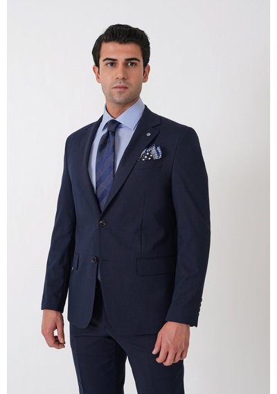 Efor Slim Fit Mono Yaka Çift Yırtmaç Esnek Yünlü Lacivert Takım Elbise Tk 947