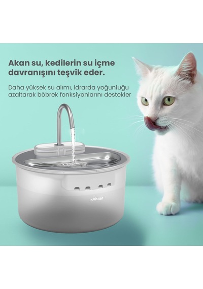 Haustier Wf009ls Otomatik Kedi Su Sebili,kedi Su Çeşmesi, Su Pınarı 3.5lt Geniş Hazne, Çelik Tabla, Ultra Sessiz,