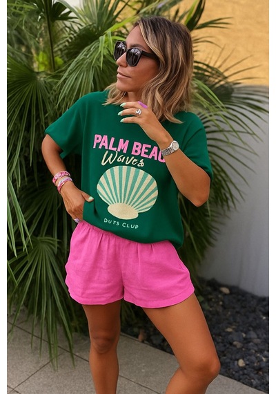 Palm Beach Waves Baskılı Unisex Tshırt Çok Renkli