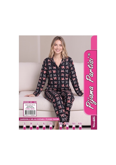 Genel Markalar Pij Büyük Beden Pijama Takımı Siyah Siyah
