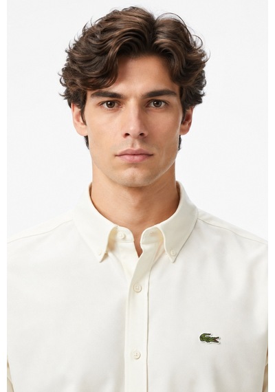 Lacoste Mens Regular Fit Cream Shirt Standart Kesim Erkek Gömlek Krem