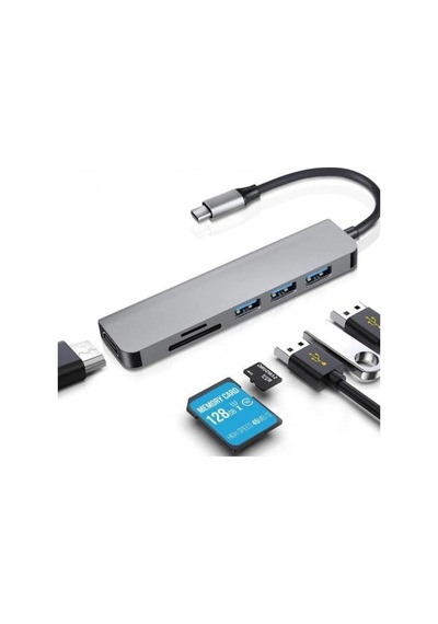 6-1 Apple Uyumlu MacBook Matebook Usb 3.0 Kart Okuyucu Hdmi Type-c Çevirici