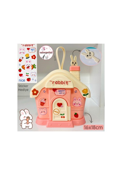 Kawaii Tavşan Ev Kumbara Kilitli Ev Kumbara Para Kawaii Tavşan Ev Kumbara Sticker Hediyeli