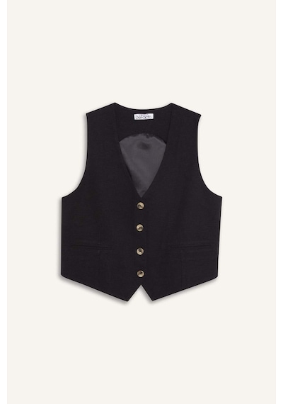 DeFacto 	V Yaka Keten Karışımlı Blazer Yelek E6209AX25SPBK81 Siyah