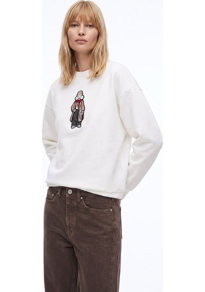Fabrika Beyaz Kadın Bisiklet Yaka Loose Fit Nakışlı Sweatshirt F6wl-swt0105 Kırık Beyaz
