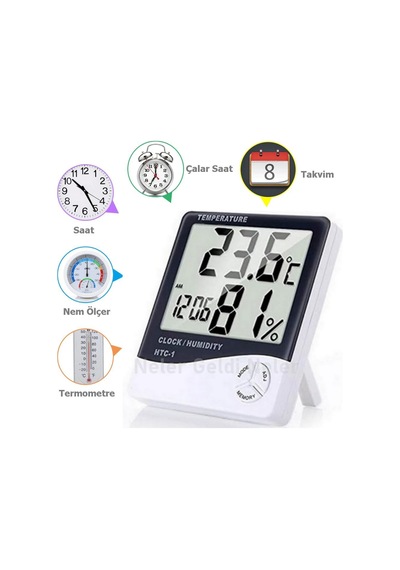 Dijital Termometre Sıcaklık ve Nem Ölçer Masa Saati Alarm Higrome