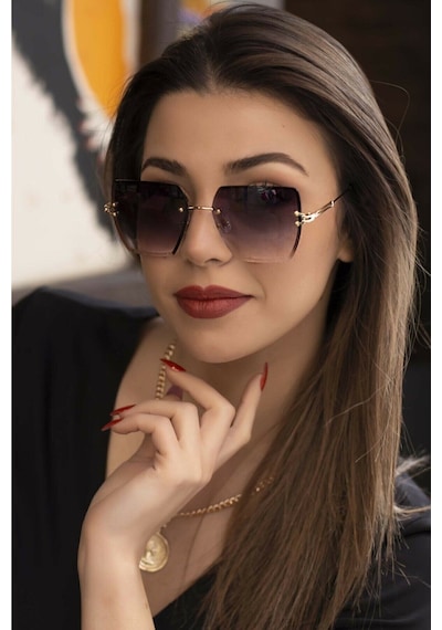 Kadın Kare Kristal Kesim Siyah Güneş Gözlüğü Karekrskesim