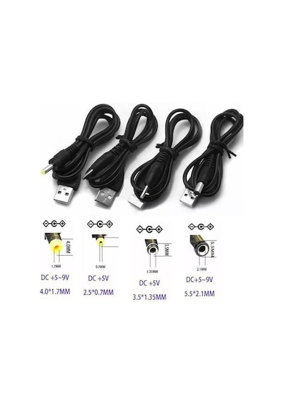Usb Güç Kablosu Kablosu Dc 5v Dc2.0/2.5/4.0/5.5mm 4'lü Set