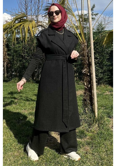 Rabia Şamlı Apoletli Antrasit Yelek Normal