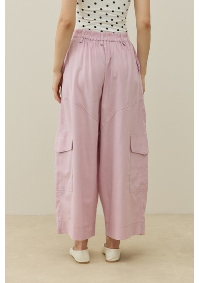 Molene Pembe Kargo Cepli Crop Keten Pantolon