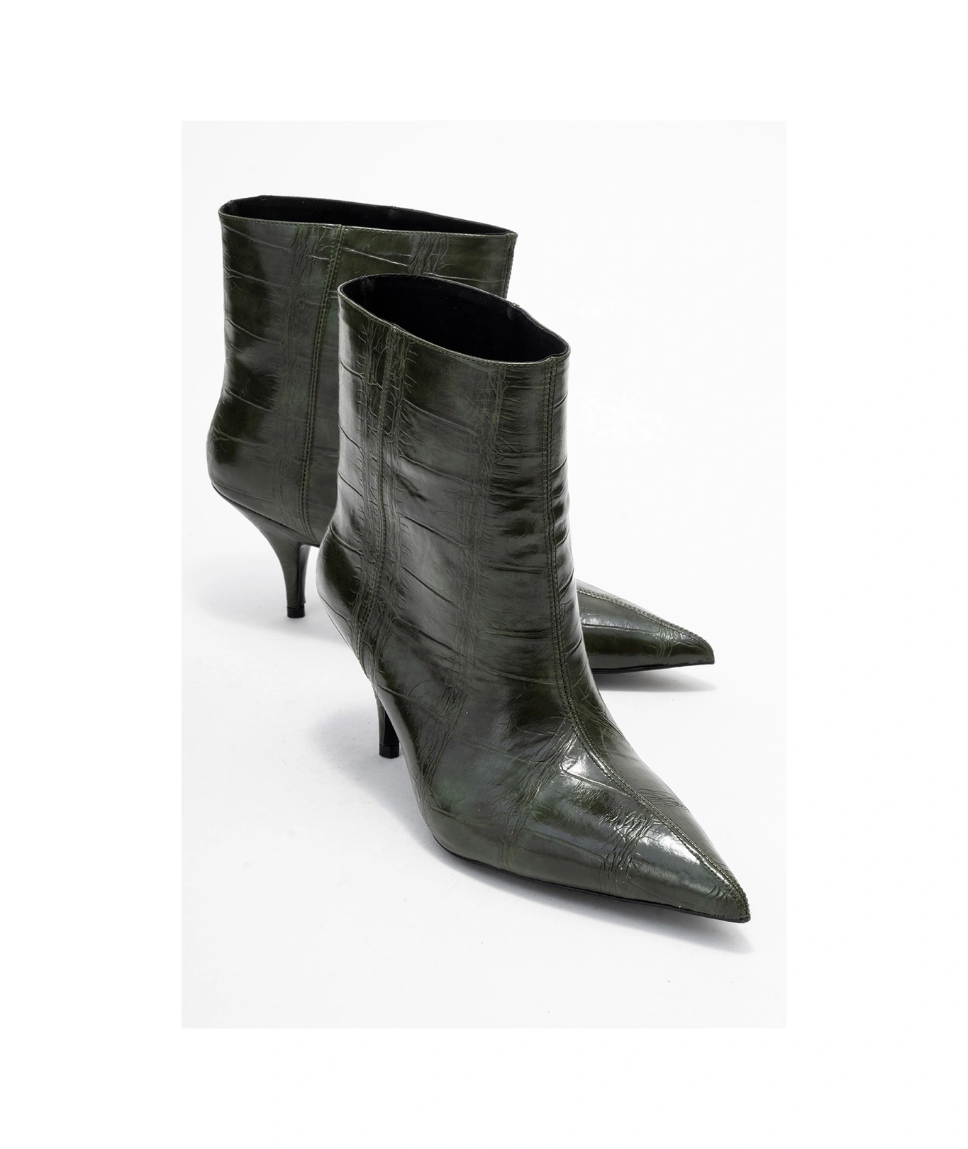 Luvishoes Luvi Shoes Nuvıa Yeşil Baskı Sivri Burunlu Kadın Topuklu Bot Yeşil