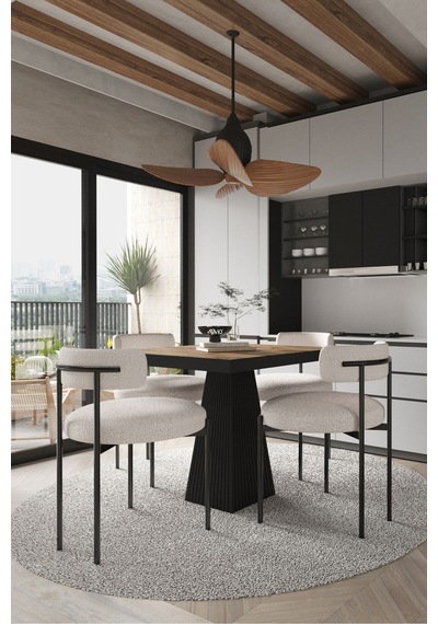 Avvio Lago Siyah Lake Mdf Ayak 80x80 Yemek Masası Mutfak Masası 4 Kişilik Masa Takımı Teddy Sandalye Akça Avvio89690