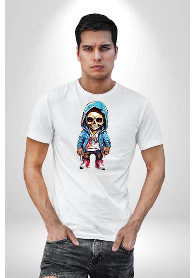 Hiphop Kurukafa Hoodie Unisex Unisex Beyaz Organik Baskılı T-shirt Penye Yüksek Kalite Beyaz