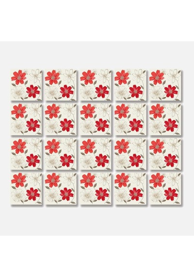 Tink Kendinden Yapışkanlı Kırmızı Çiçek Desenli Pvc Karo 10x10 Cm 20'li Paket Diğer