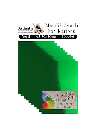 Metalik Aynalı Fon Kartonu 10 Lu A3 30x42 Cm 1 Paket Okul Sınıf Dekoratif Pırıltılı Folyo Kağıt Dekoratif Anasınıfı Kreş Yeşil