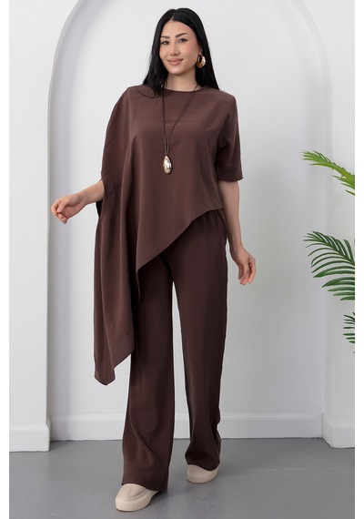 Kalopya Simetrik Crop Pantolon İkili Takım Grs3933 Kahve