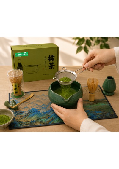 8 Parça Mat Zümrüt Yeşili Krem Tabanlı Renk Matcha Çayı Hazırlama Seti - Geleneksel Japon Matcha Seti