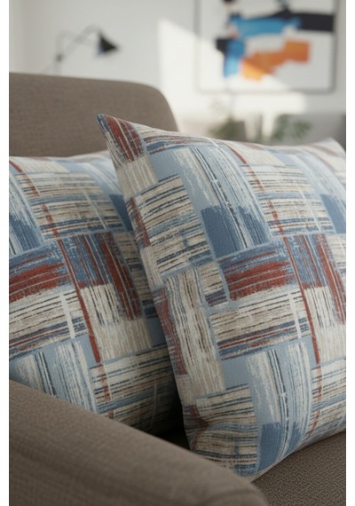 Chevron Bohem Dekoratif Punch Yastık Kırlent Kılıfı 2 Adet 45x45 Etnik Mavi 45 x 45