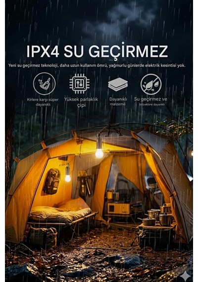 Taşınabilir Solar Kamp Lambası 10w Usb-c Şarjlı Askılı Led Fener Kırılmaz Gövde, Güçlü Aydınlatma Beyaz